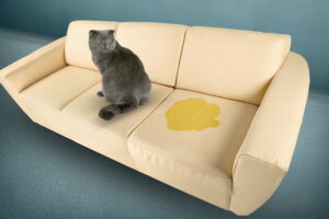 Cat peeing on sofa